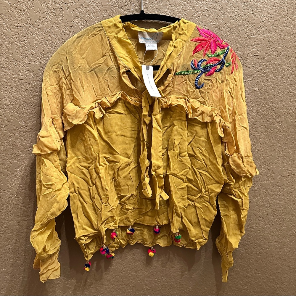 Yellow Embroidered Women's Blouse